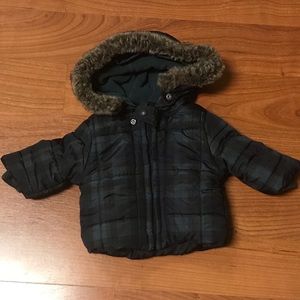 Baby Boy Plaid Winter Puffer Coat Jacket Sz 0-3 m